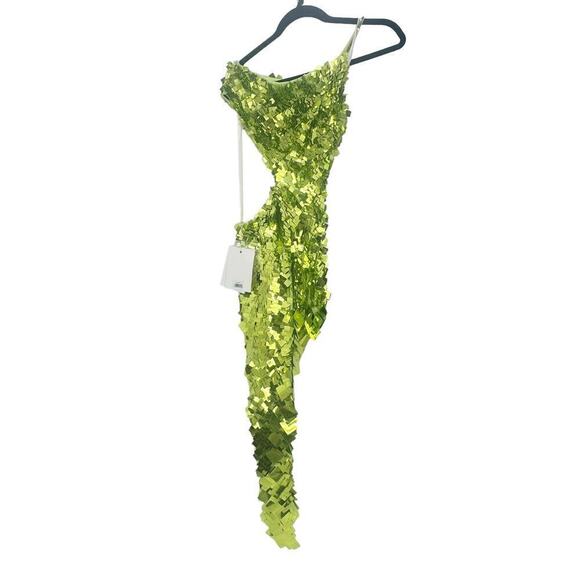 Mac Duggal One Shoulder Asymmetrical Sequined Cut-Out Dress Apple Green SZ 2 NWT - Picture 5 of 12